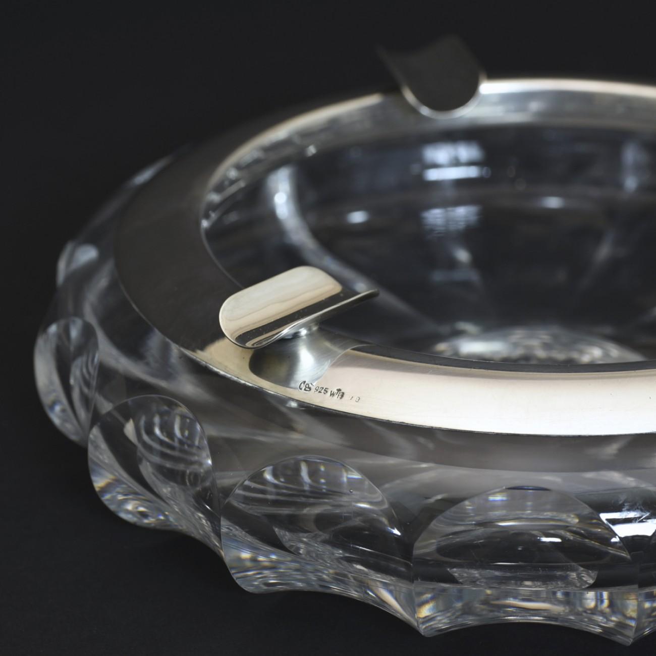 Mid-20th Century Cut Glass and Sterling Silver Cigar Ashtray, circa 1925