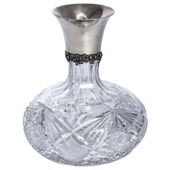 Cut Glass Carafe with Sterling Silver Top
