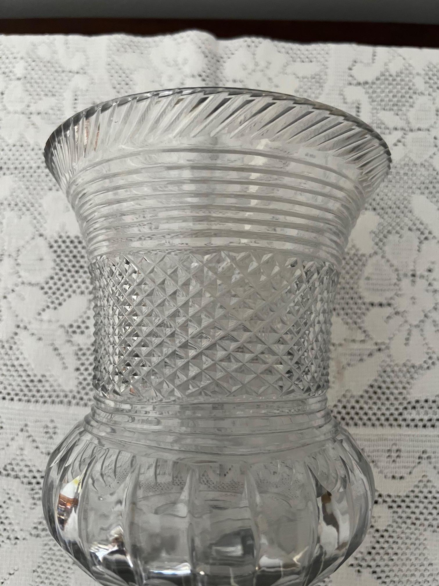 Hand-Crafted Cut Glass Celery Vase For Sale