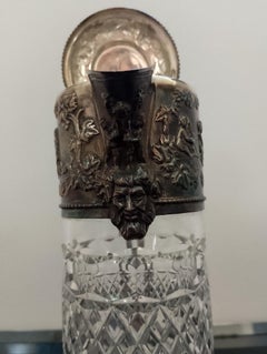 Sterling Silver and Cut Glass Claret Jug, Victorian Style, Italy, 1940