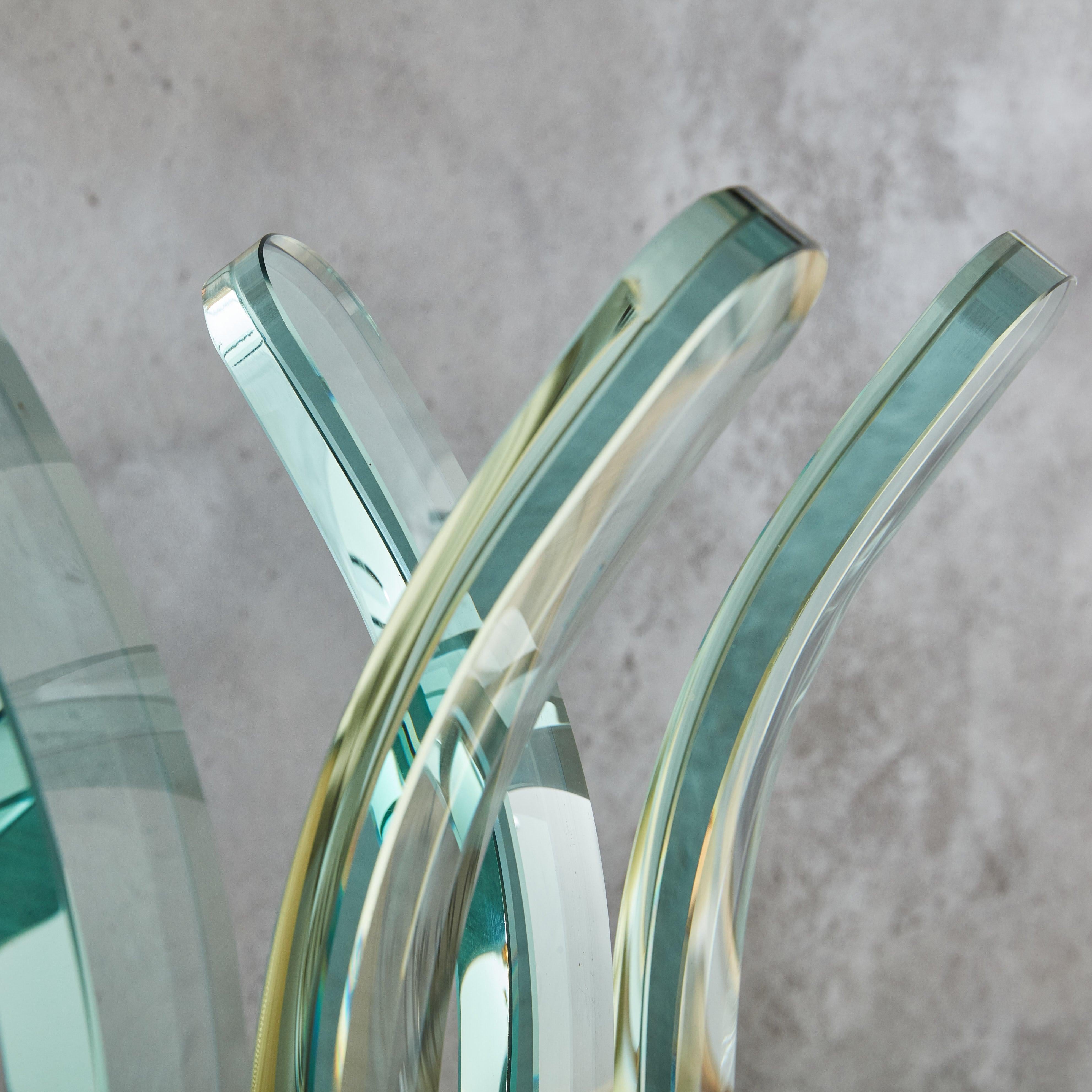 Post-Modern Cut Glass Coat Hanger with Black Base by FIAM, Italy 1970s For Sale