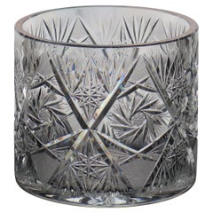 Cut Glass Crystal Jardiniere or Vase with thistles & leaves, Ca 1920