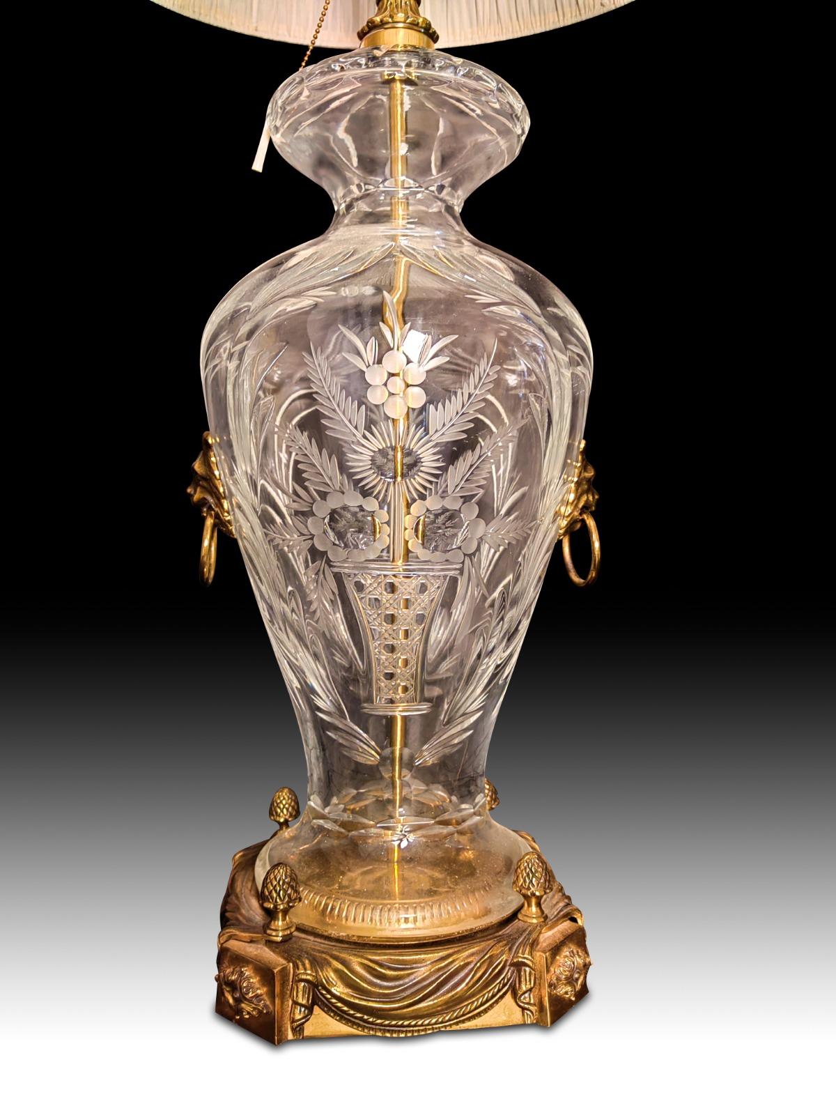 Hand-Crafted Cut Glass Lamp, 20th Century