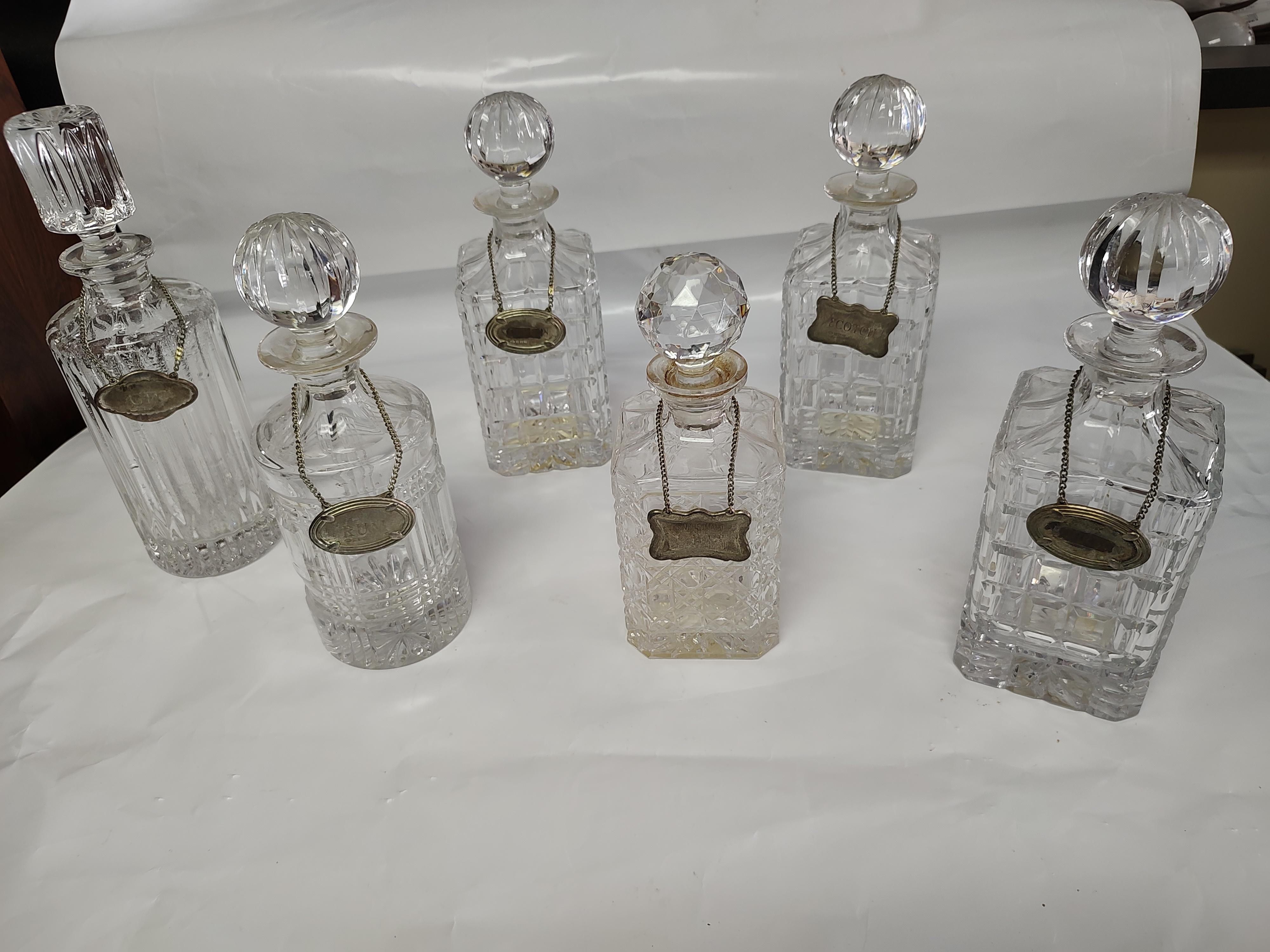 Cut Glass Liquor Decanters with Decorative Tags 3 available  1