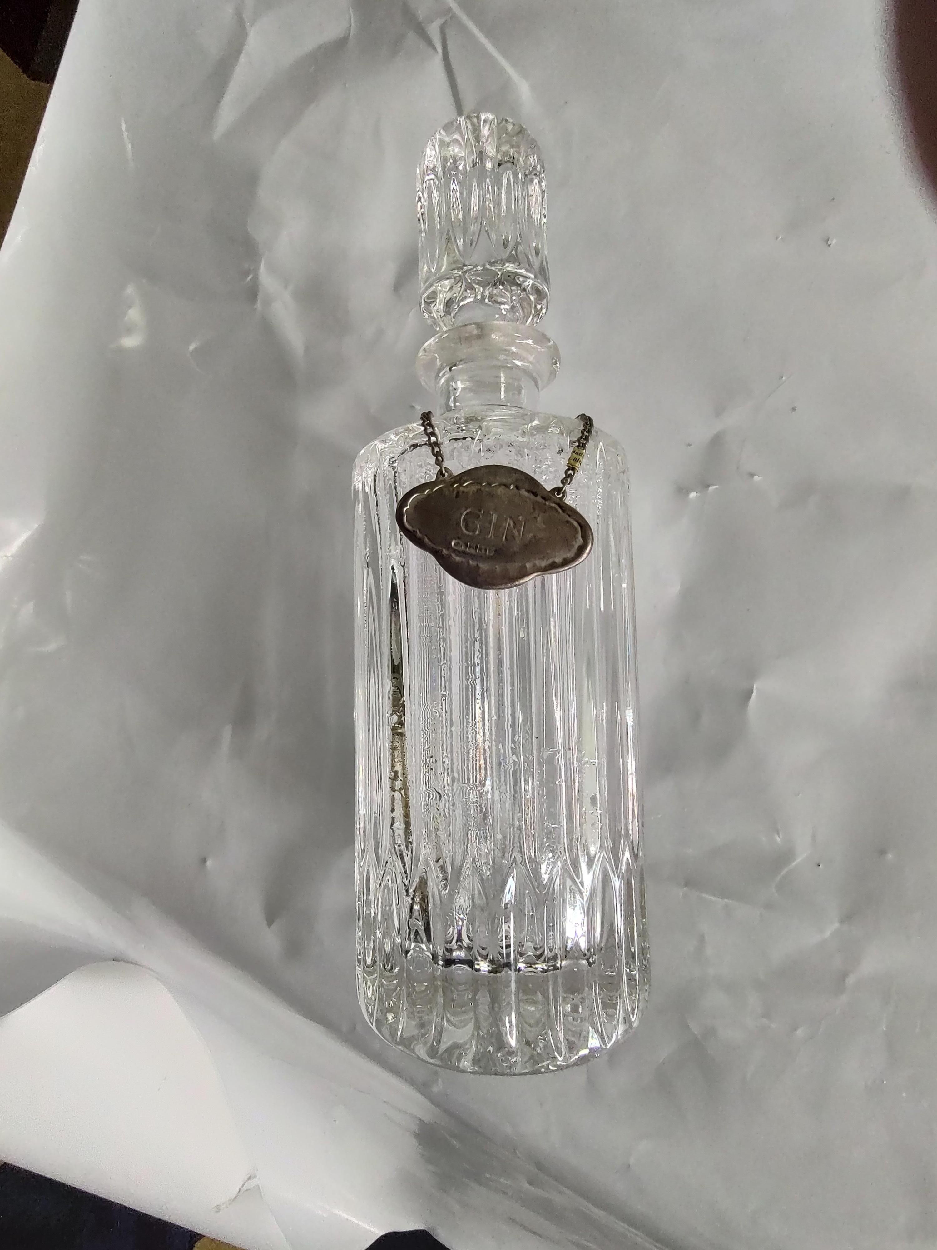 Cut Glass Liquor Decanters with Decorative Tags 3 available  In Excellent Condition In Port Jervis, NY