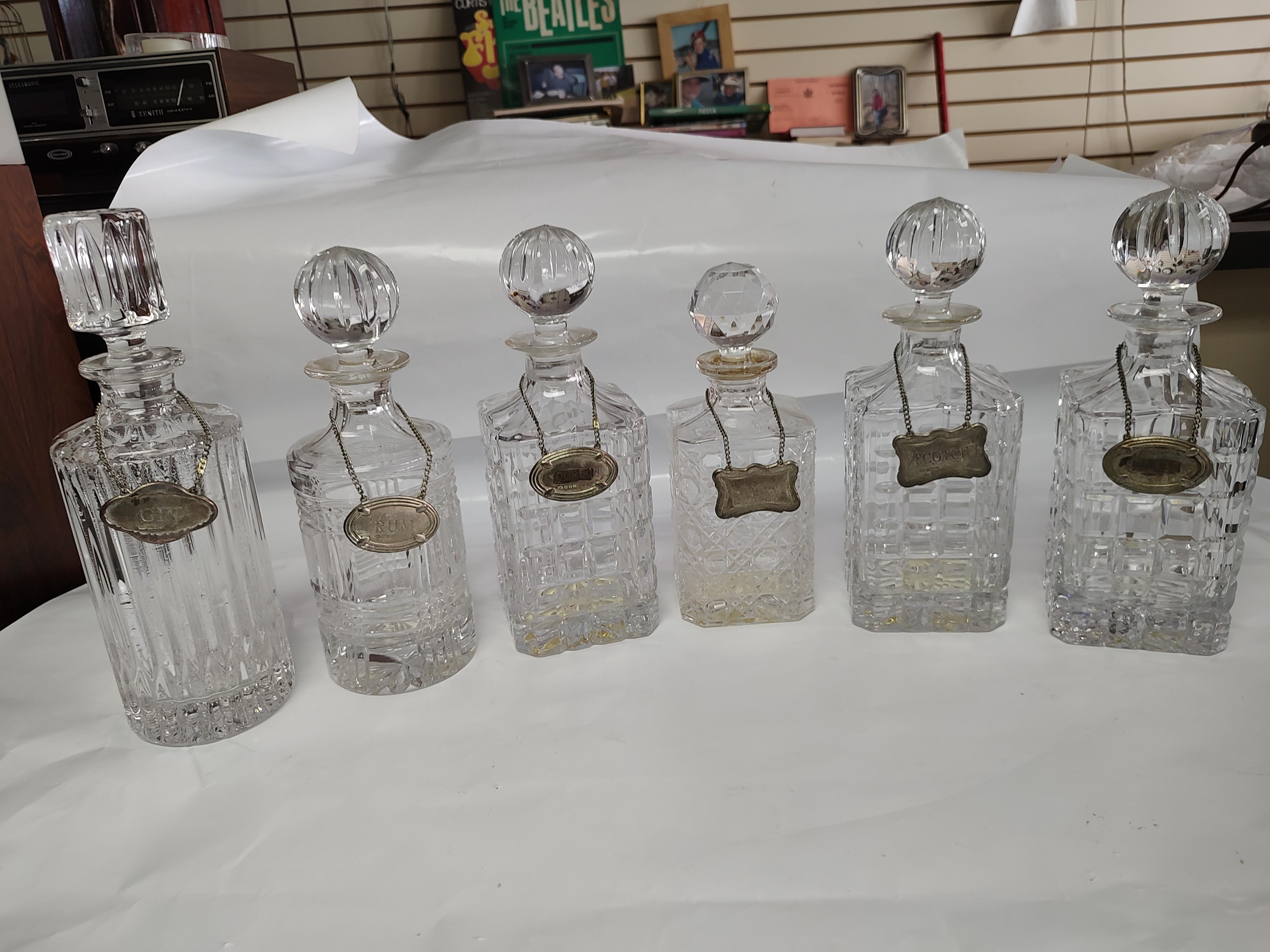 Late 20th Century Cut Glass Liquor Decanters with Decorative Tags 3 available 