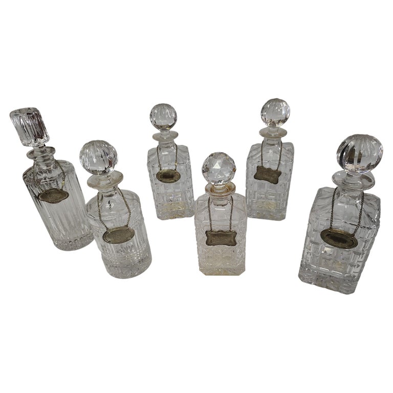 Cut Glass Liquor Decanters with Decorative Tags 3 available For Sale at