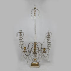 Cut Glass Mounted Ormolu, Rock Crystal and White Marble Three-Light Candelabras