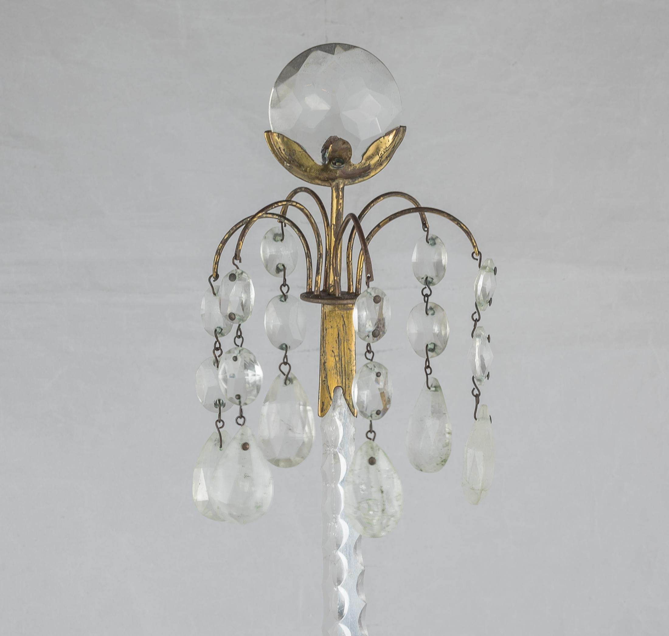 Cut Glass Mounted Ormolu, Rock Crystal and White Marble Three-Light Candelabras In Good Condition For Sale In New York, NY