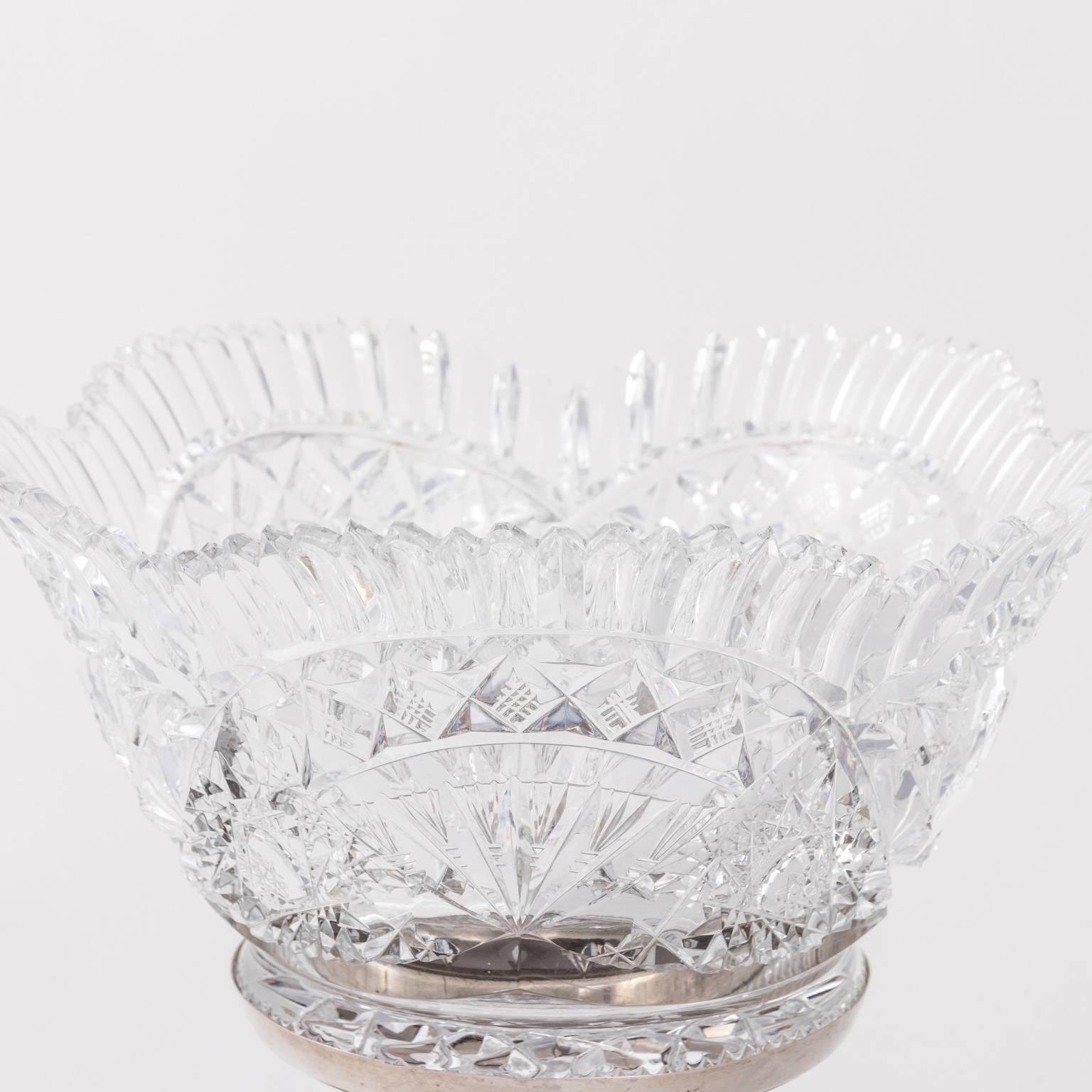 Cut-Glass Punch Bowl on 800 Sterling Silver Base For Sale 4