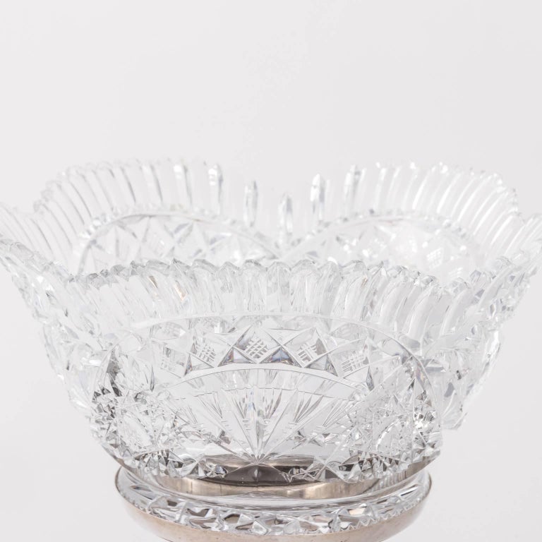 CutGlass Punch Bowl on 800 Sterling Silver Base For Sale at 1stDibs
