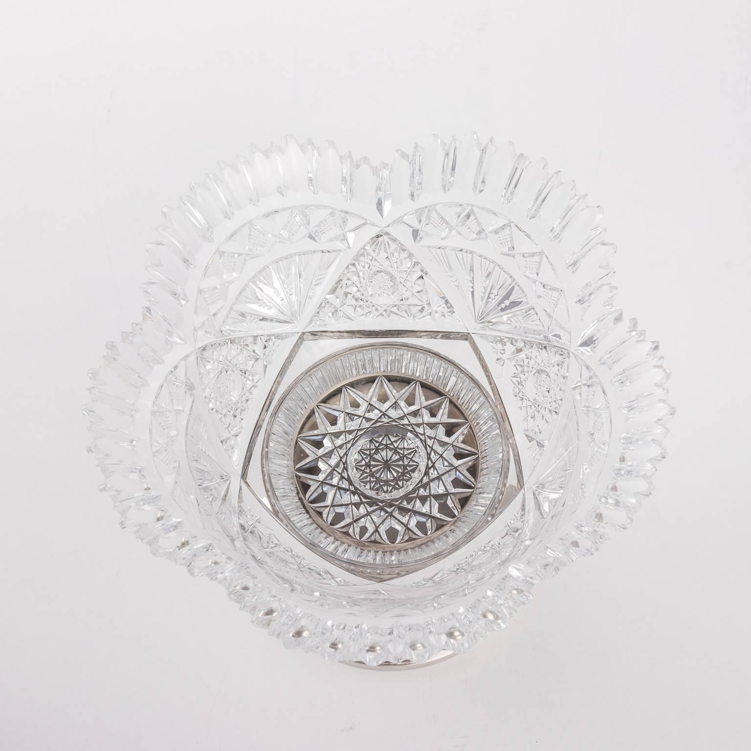 Cut-Glass Punch Bowl on 800 Sterling Silver Base For Sale 5