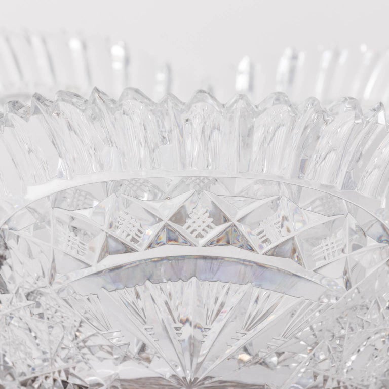 Cut-Glass Punch Bowl on 800 Sterling Silver Base For Sale 3