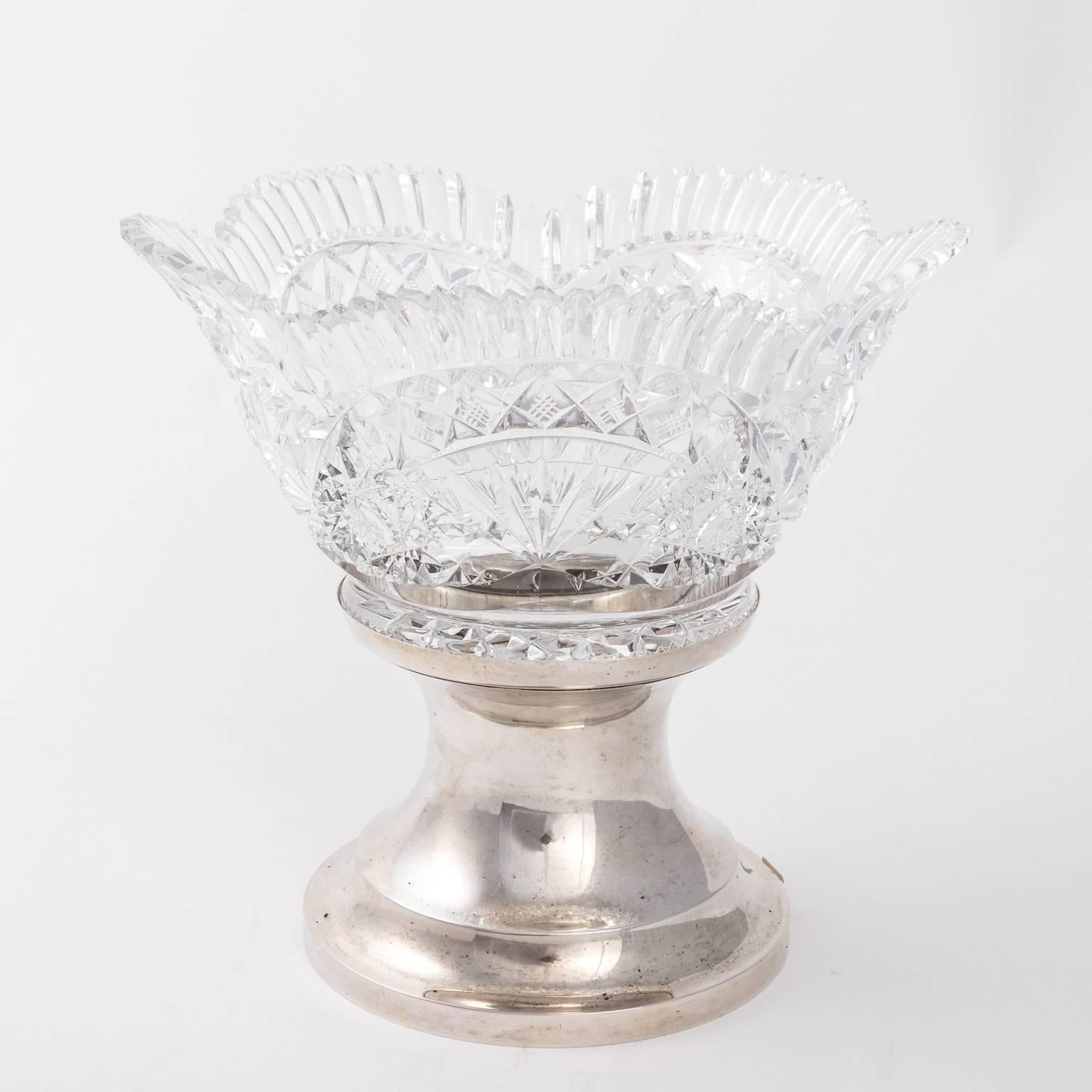 Cut-Glass Punch Bowl on 800 Sterling Silver Base For Sale 2