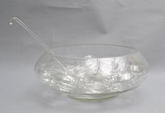 Italian Art Deco Style Blown Glass Punch Bowl Set of 14