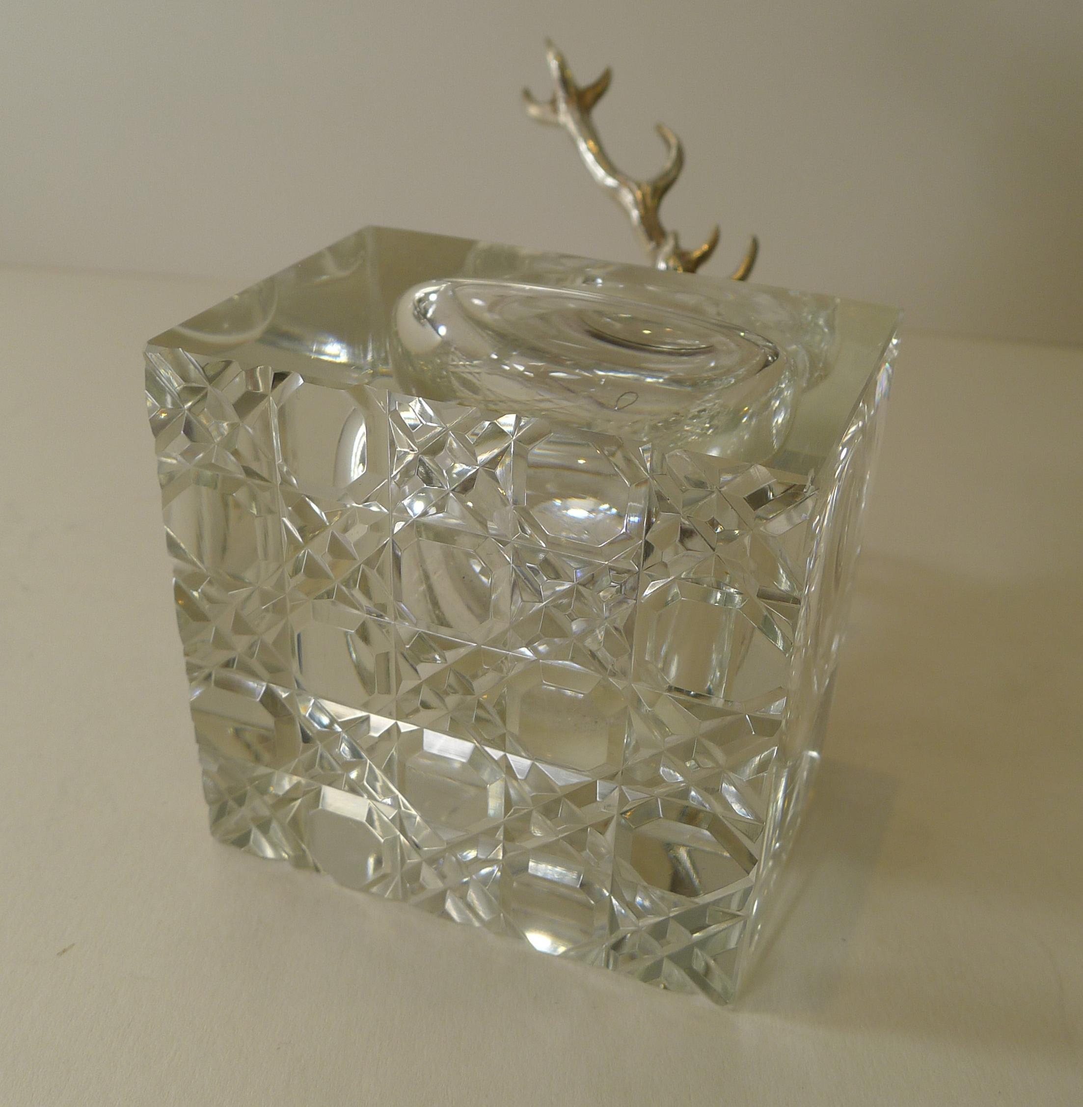 Cut Glass & Silver Plate Stag Inkwell c.1901, Society Miniature Rifle Club 5