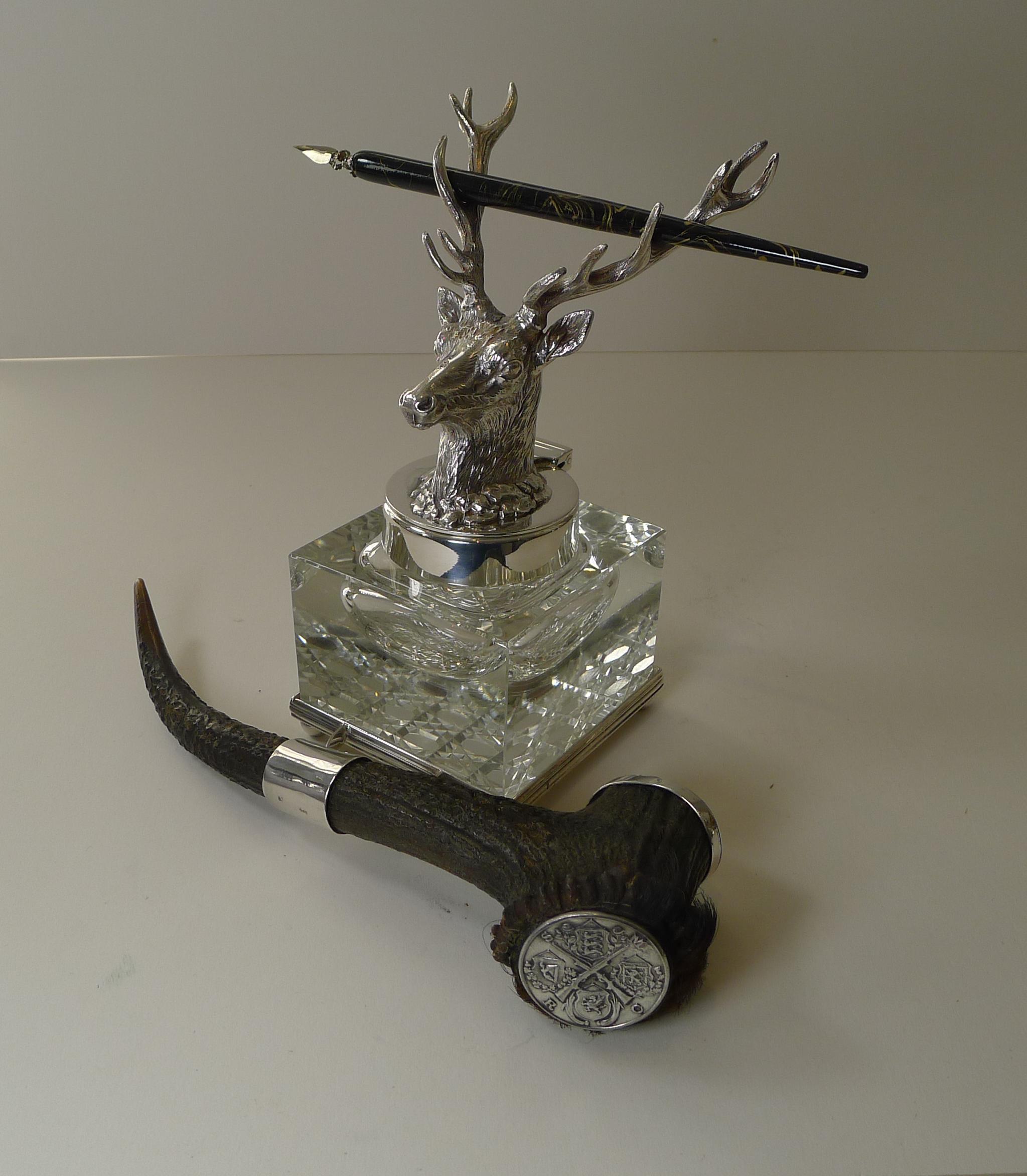 Cut Glass & Silver Plate Stag Inkwell c.1901, Society Miniature Rifle Club 7