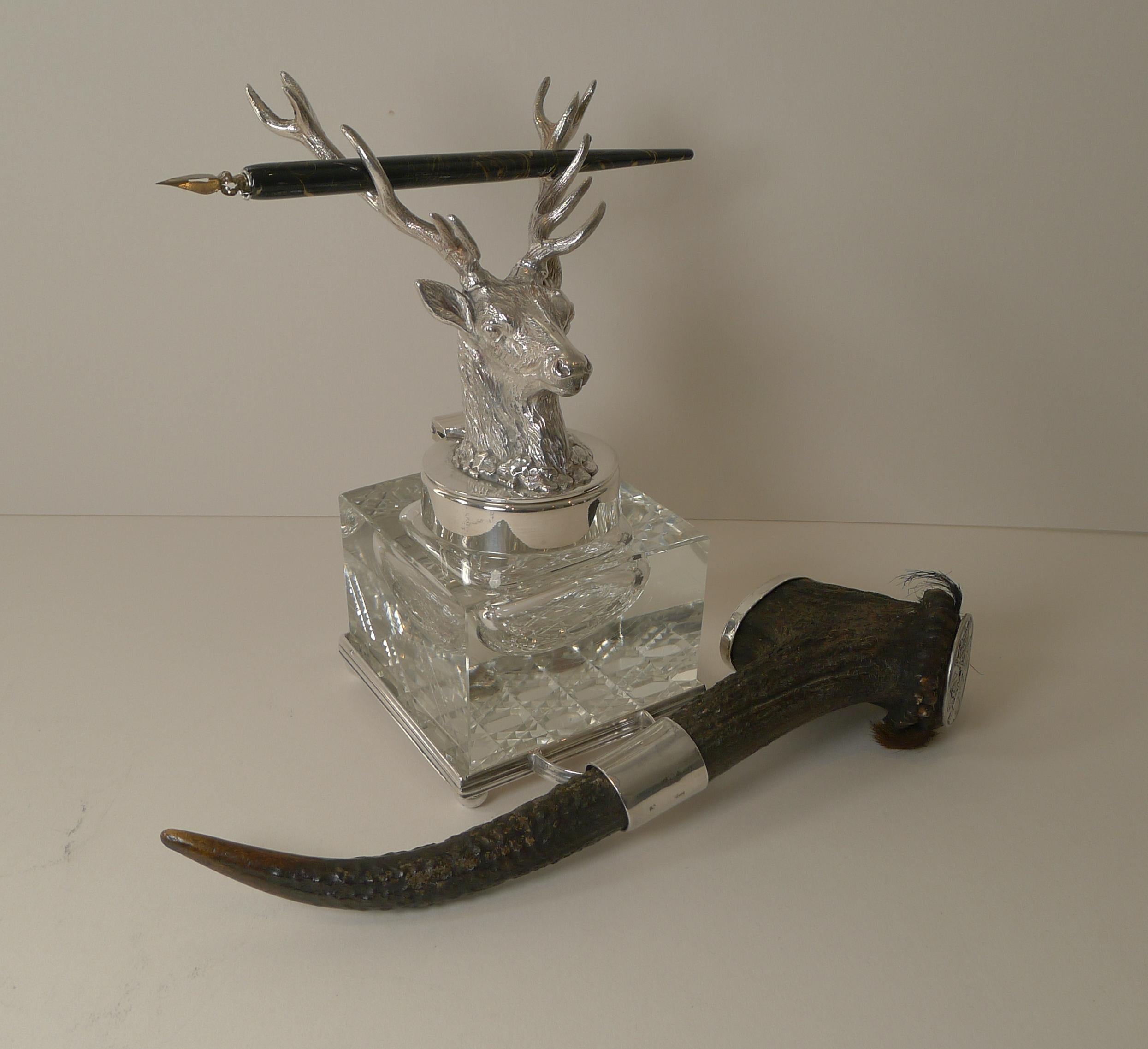 Cut Glass & Silver Plate Stag Inkwell c.1901, Society Miniature Rifle Club 8