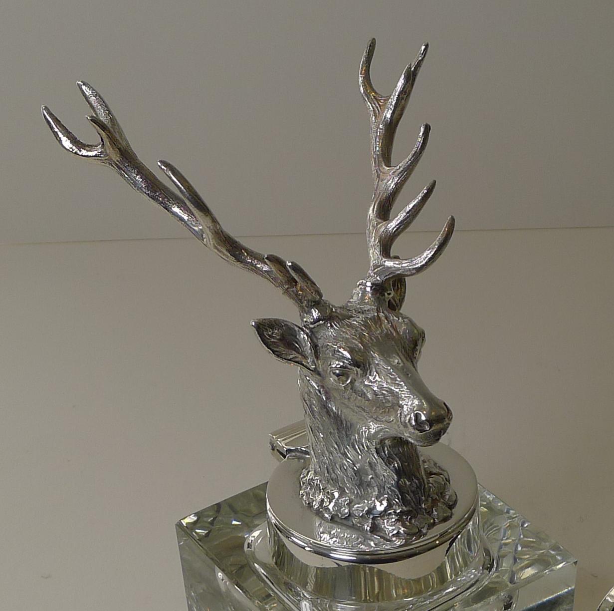 Cut Glass & Silver Plate Stag Inkwell c.1901, Society Miniature Rifle Club 1