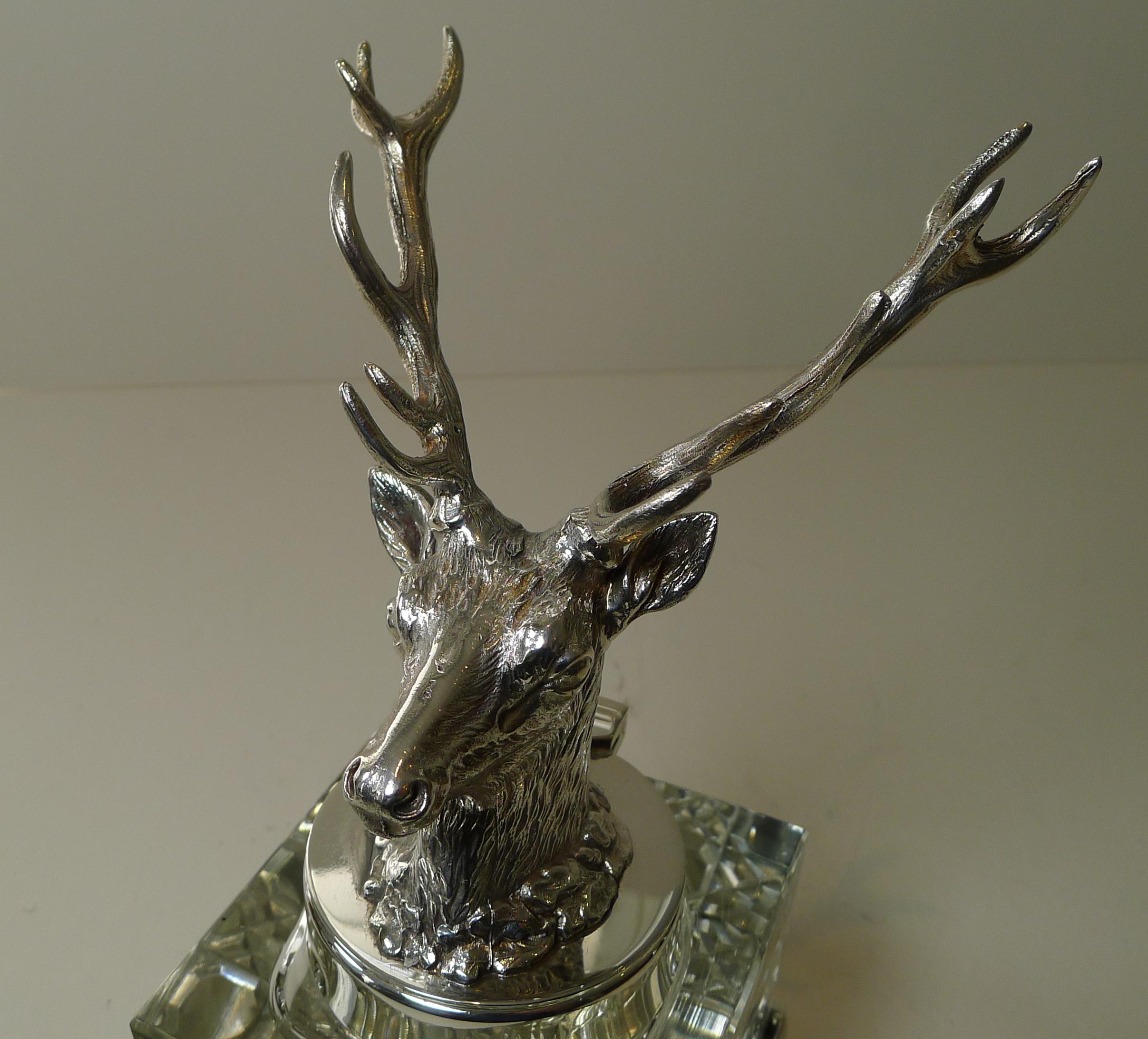 Cut Glass & Silver Plate Stag Inkwell c.1901, Society Miniature Rifle Club 2