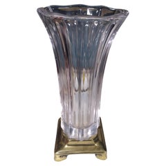 Vintage Cut Glass w/ Brass Base Table Lamp