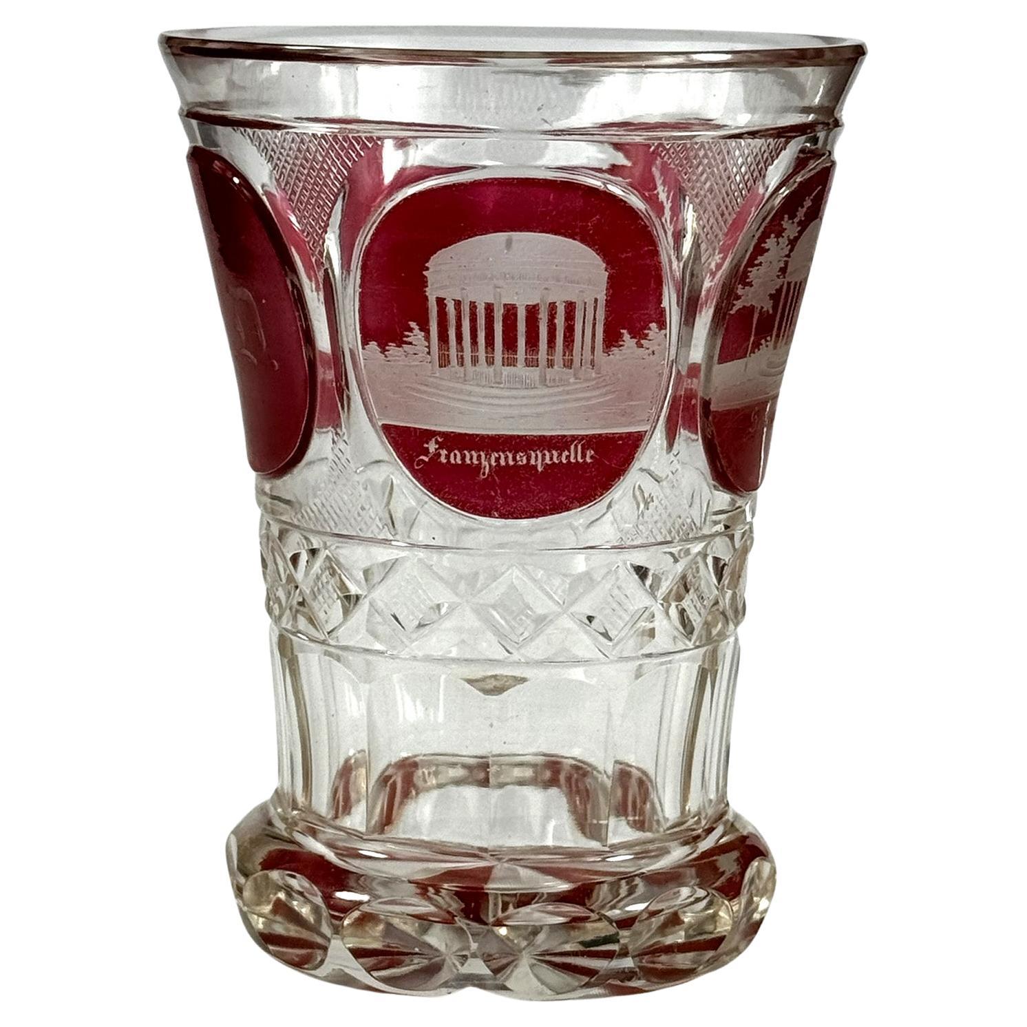 Cut Glasses Red lazure with engraving of 19th century architect - Francis' Spa