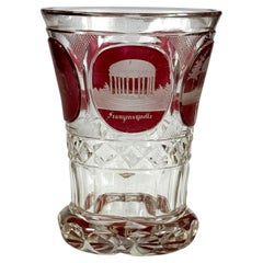Antique Cut Glasses Red lazure with engraving of 19th century architect - Francis' Spa