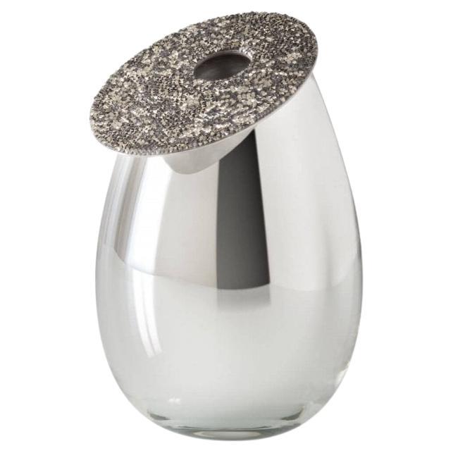 Modern Silvered Glass Vase with Swarovski Crystals For Sale