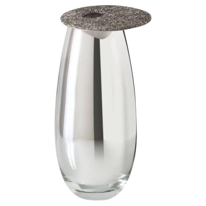 Moderne moderne Vase aus versilbertem Glas mit Swarovski-Kristallen im Angebot