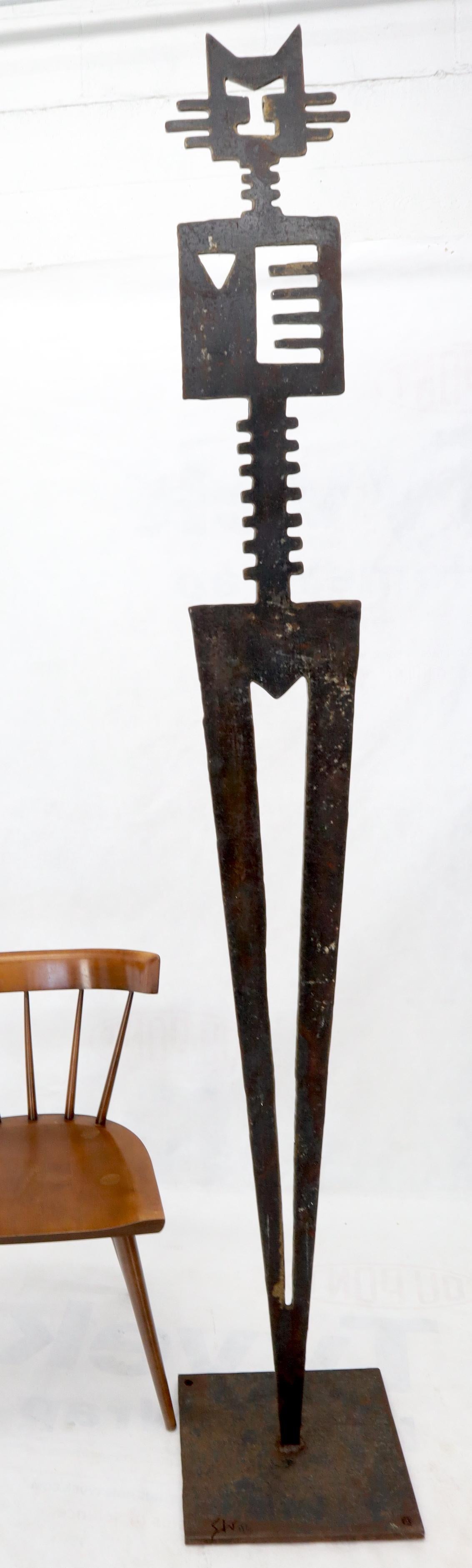 Studio made artist signed Brutalist cut steel abstract standing sculpture standing on 15x15