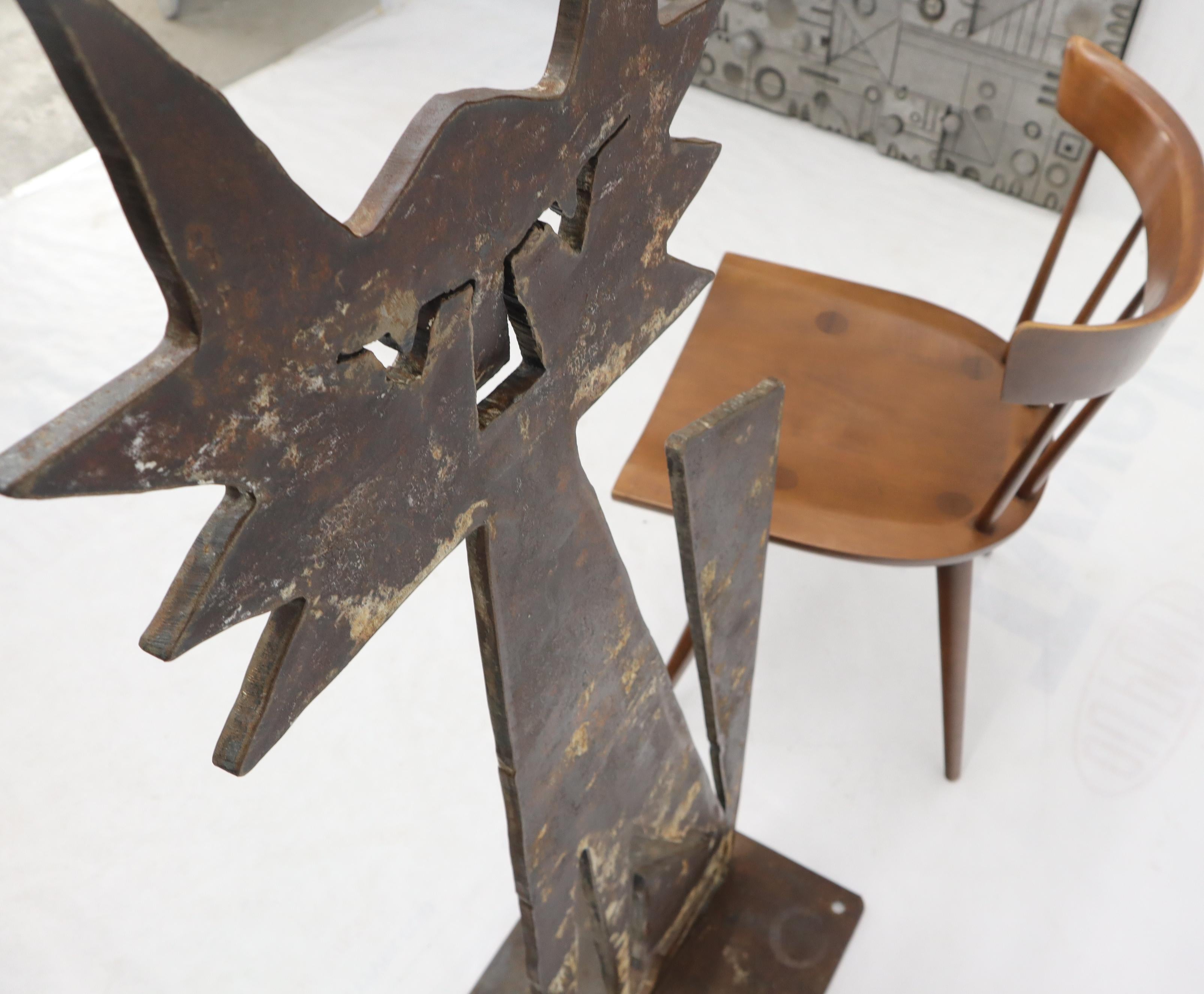 Studio made artist signed Brutalist cut steel abstract standing sculpture standing on 14 x 17