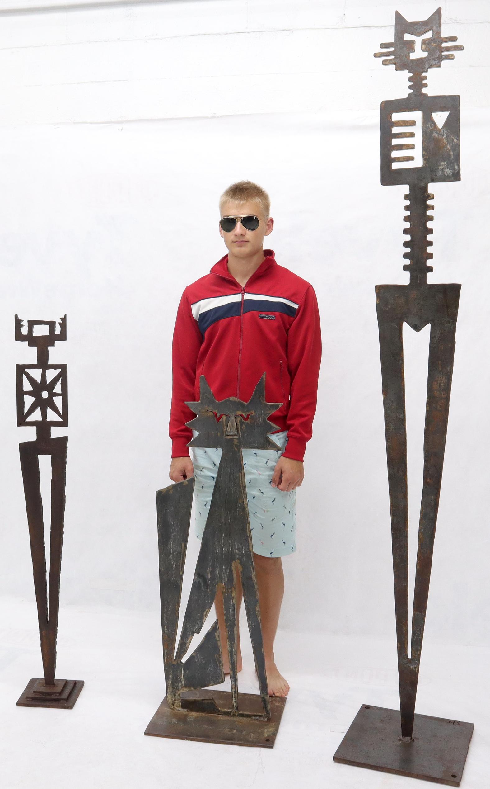 Mid-Century Modern Cut Metal Brutalist Modern Abstract Standing Sculpture of a Cat For Sale