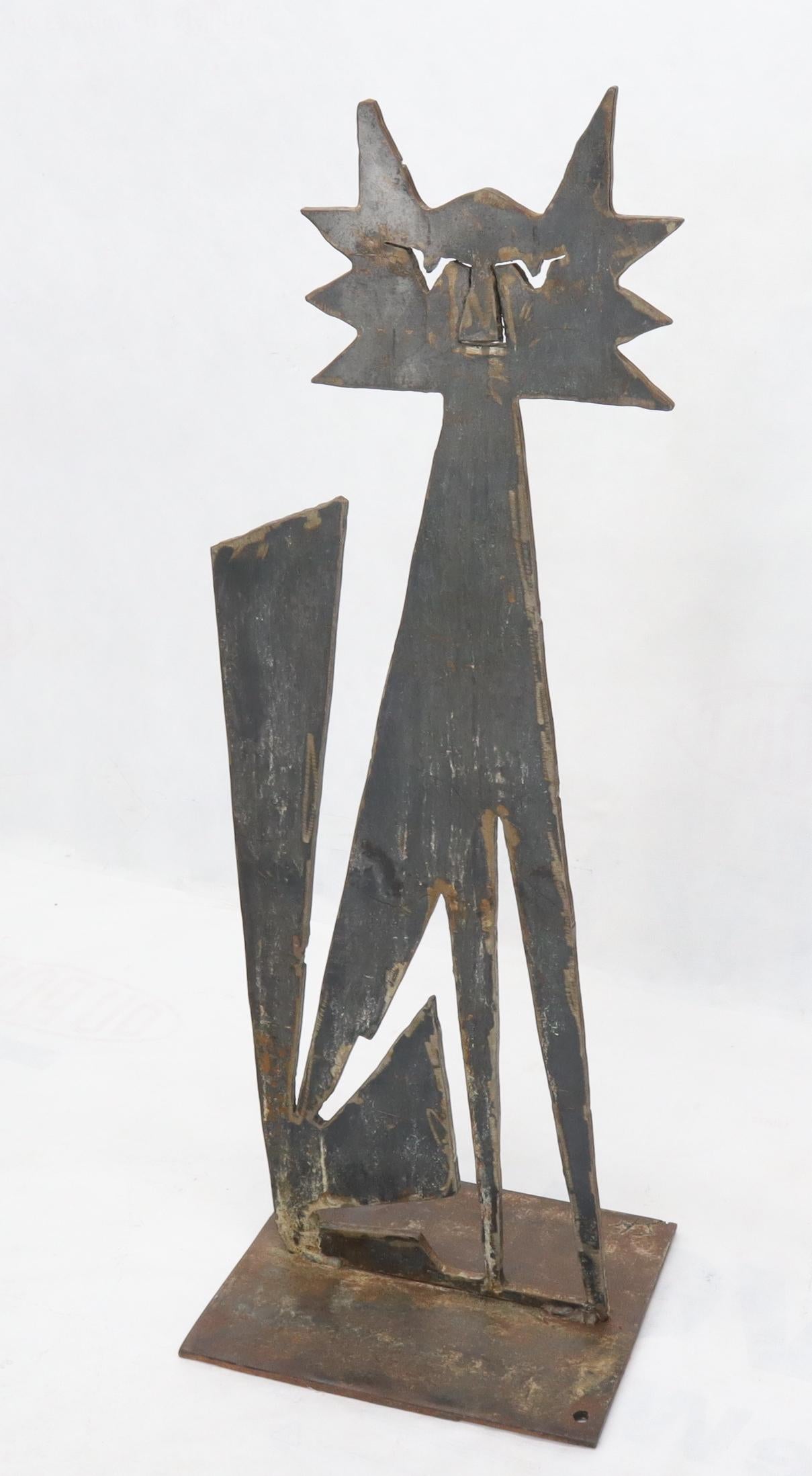 American Cut Metal Brutalist Modern Abstract Standing Sculpture of a Cat For Sale