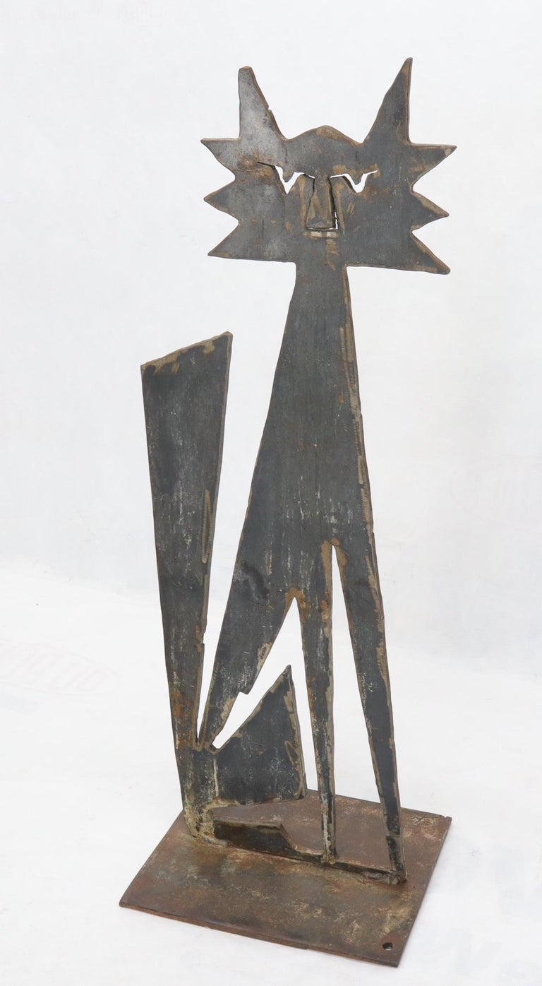 Carved Cut Metal Brutalist Modern Abstract Standing Sculpture of a Cat For Sale