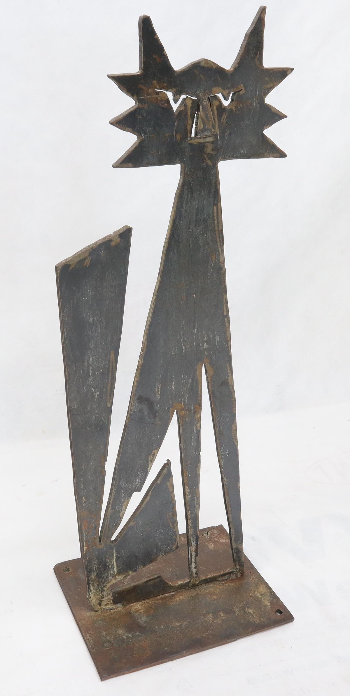 Carved Cut Metal Brutalist Modern Abstract Standing Sculpture of a Cat For Sale