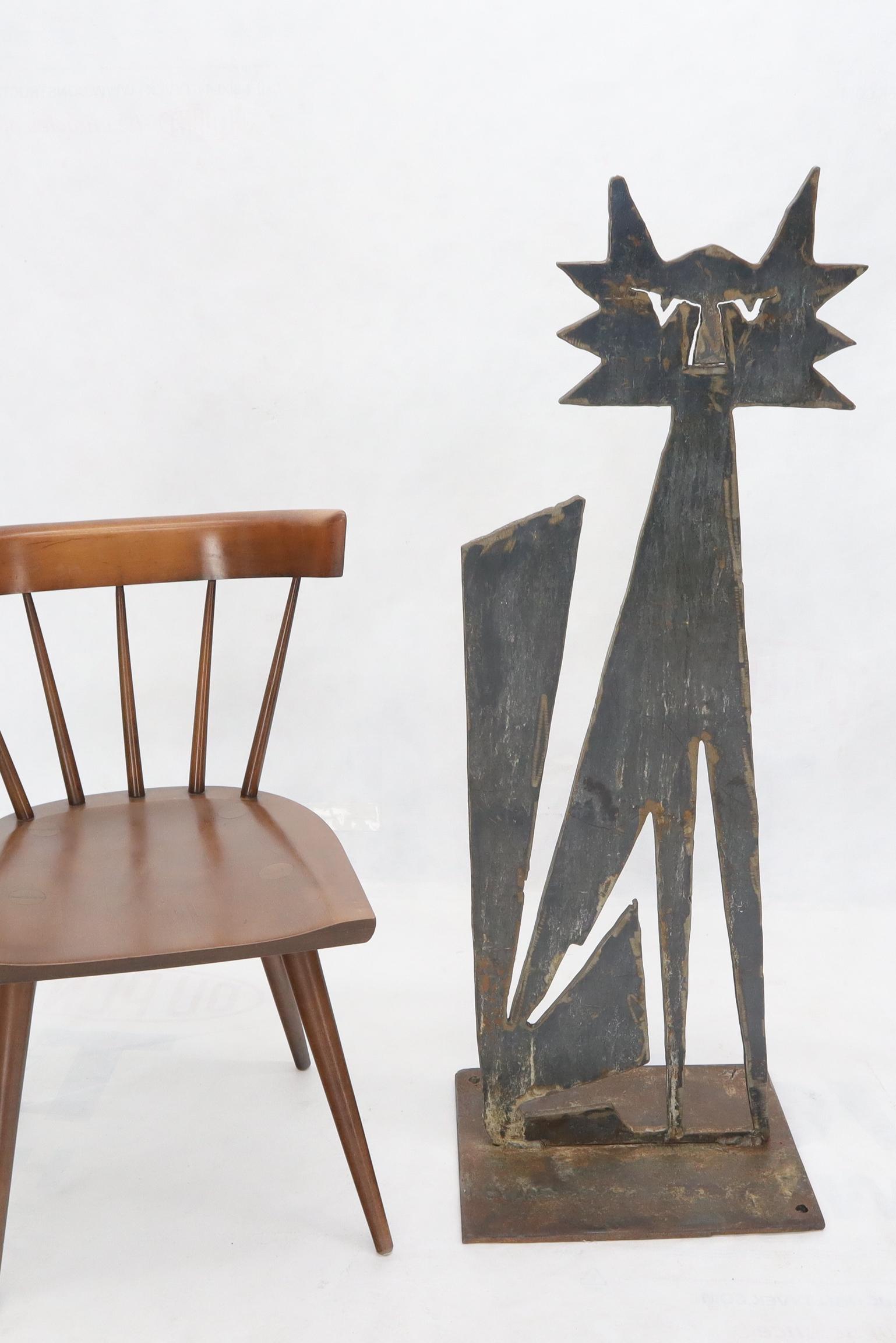 20th Century Cut Metal Brutalist Modern Abstract Standing Sculpture of a Cat For Sale