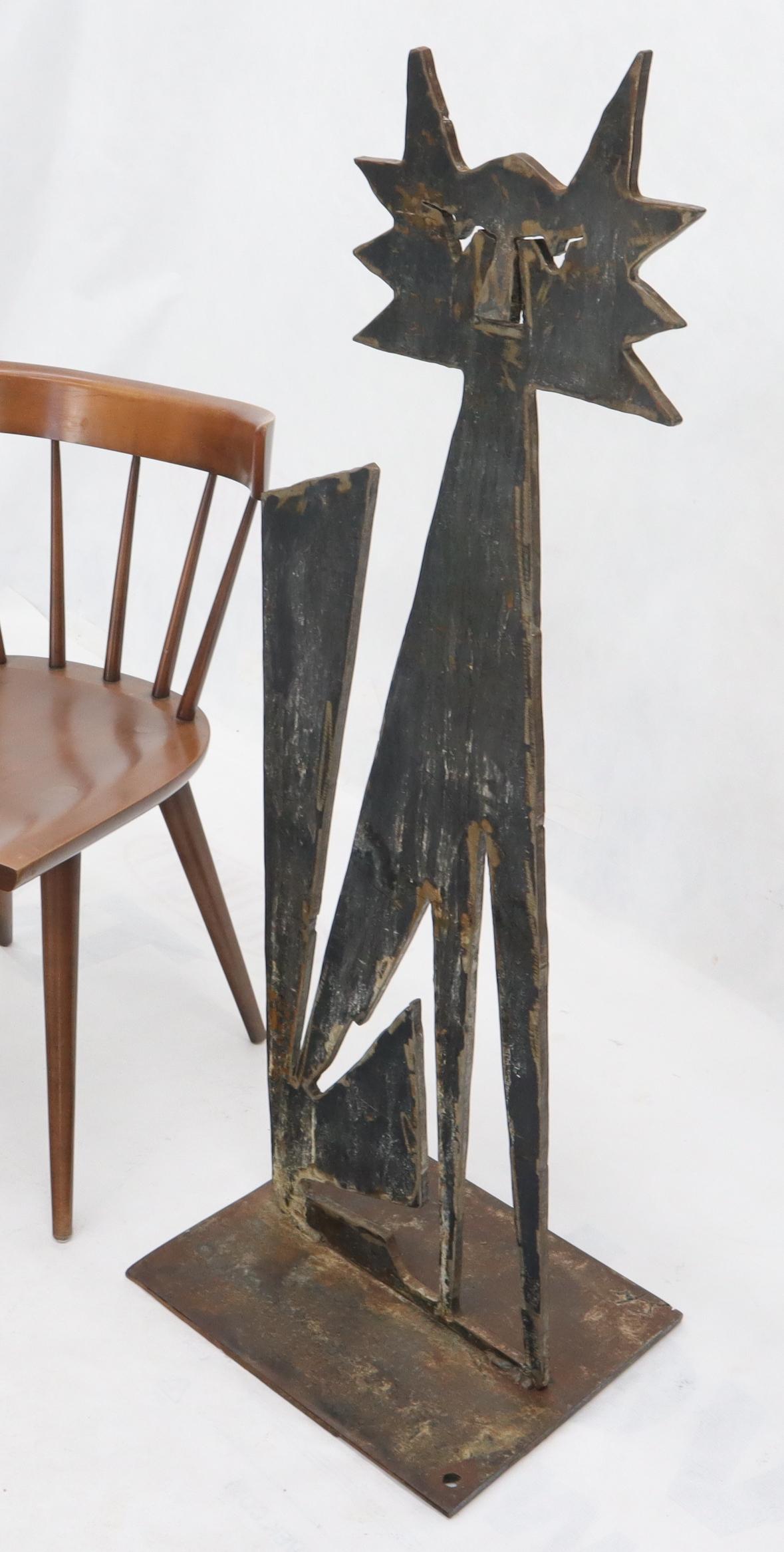 Steel Cut Metal Brutalist Modern Abstract Standing Sculpture of a Cat For Sale