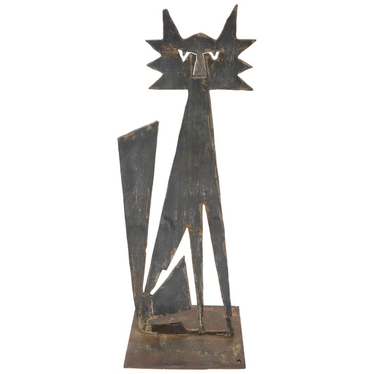 Cut Metal Brutalist Modern Abstract Standing Sculpture of a Cat For Sale