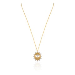 Evil Eye Medallion Diamond Necklace 18k Solid Yellow Gold, Gift For Christmas