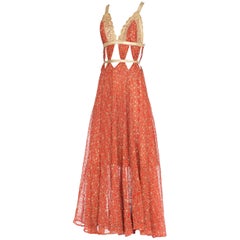 Cut-Out Gown Made From 1930s Silver Metallic Embroidered Silk