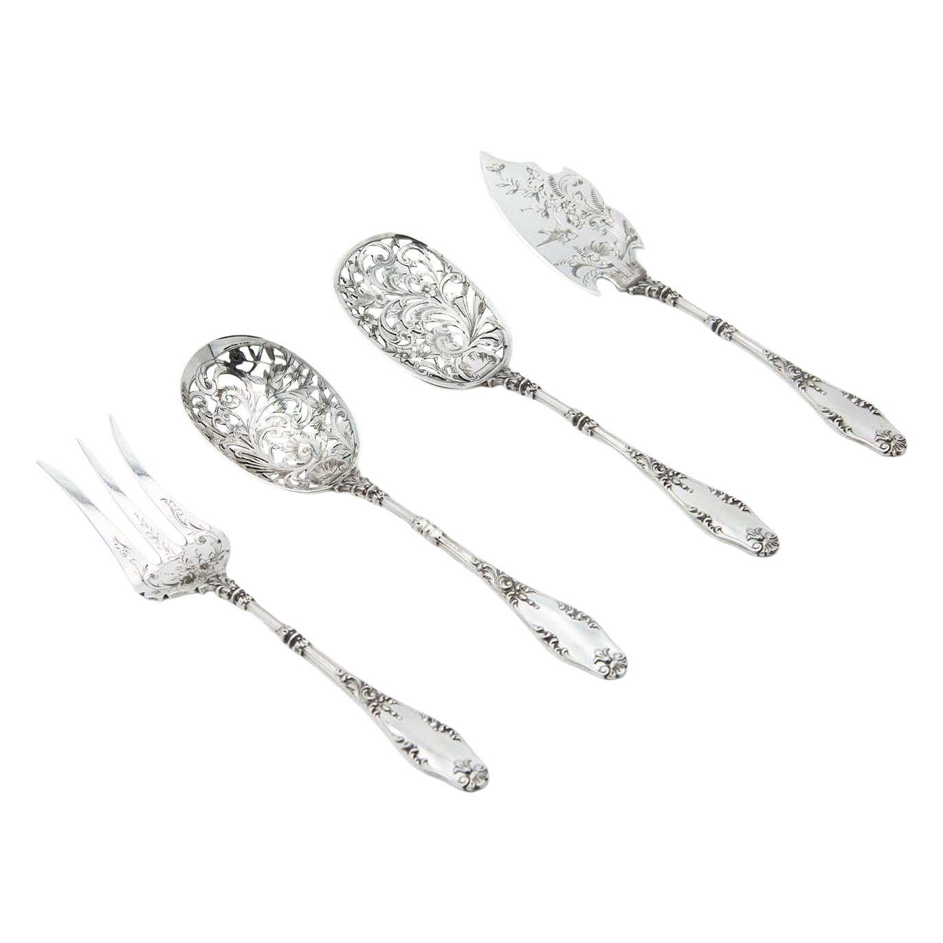 Cut-out silver dessert set