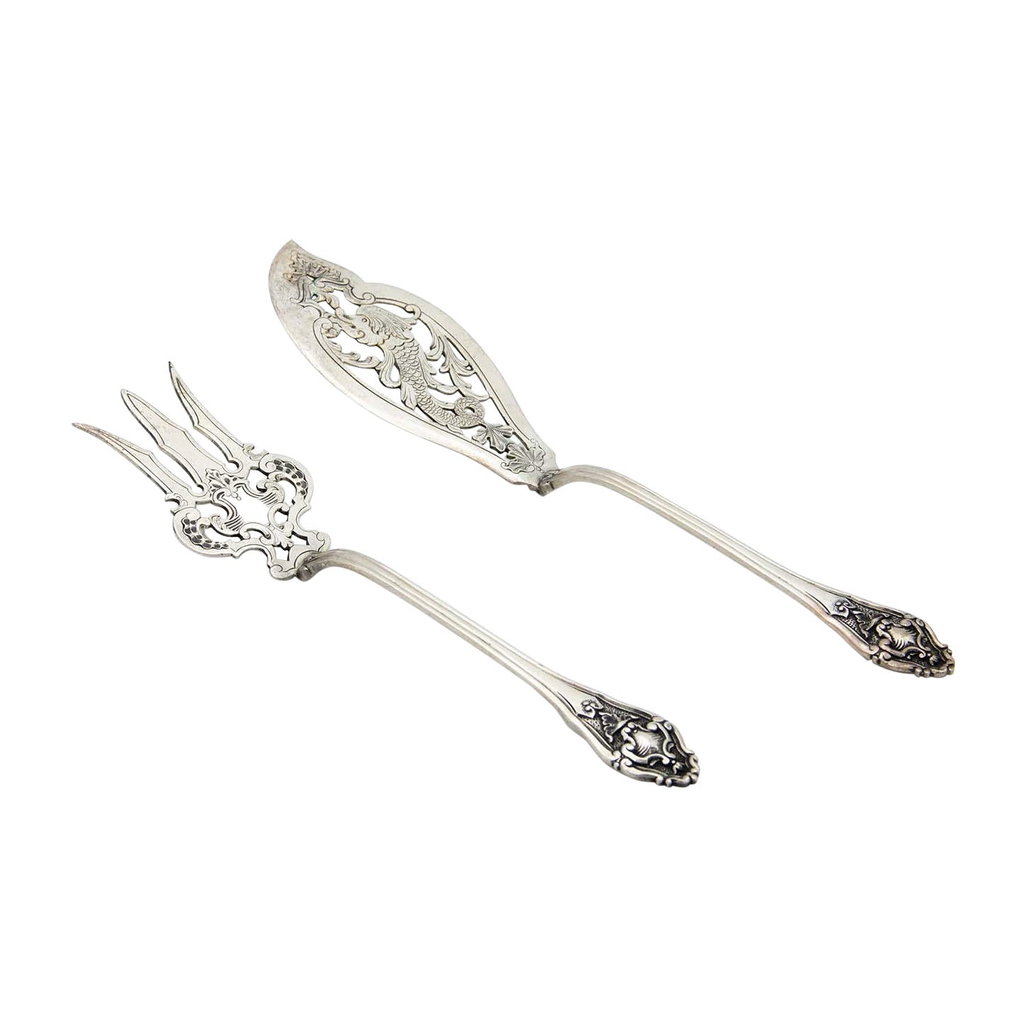 Cut-out silver fish knife and fork