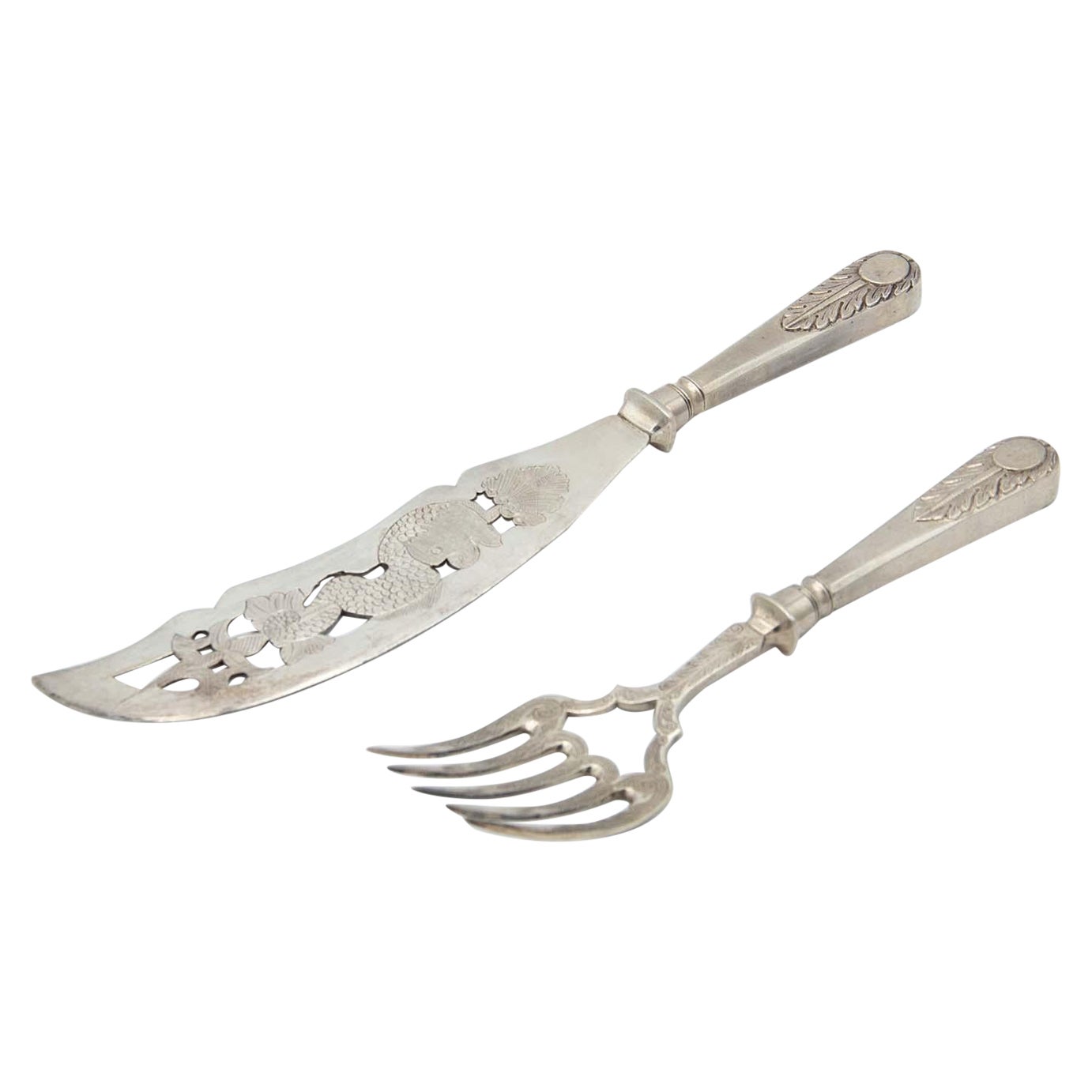 Cut-out silver fish knife and fork