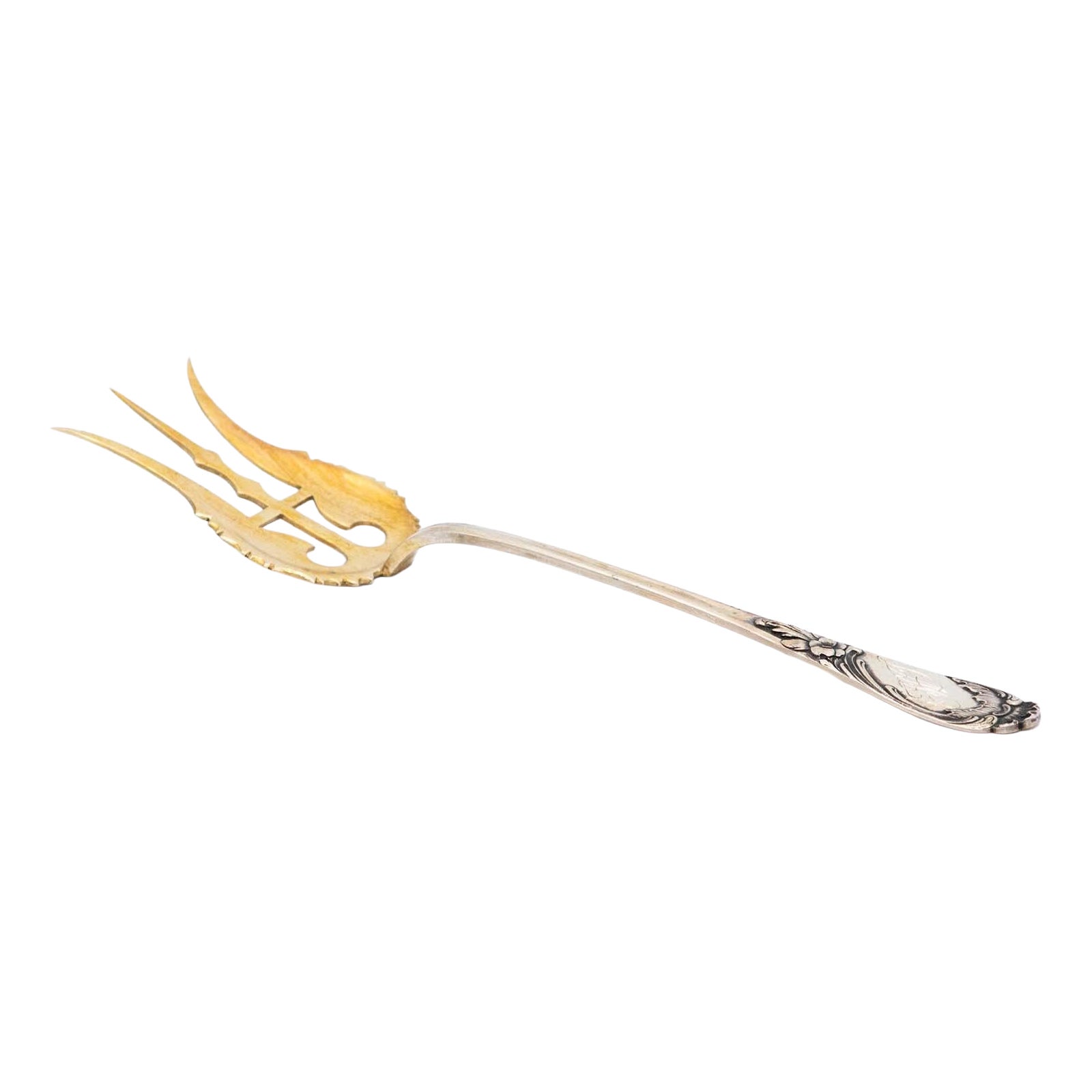 Tenedor de plata recortado para servir pescado en venta