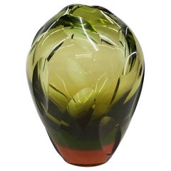 Cut Sommerso Glass Vase by Flavio Poli, Murano Cut Sommerso Glass Vase by Flavio Poli, Murano