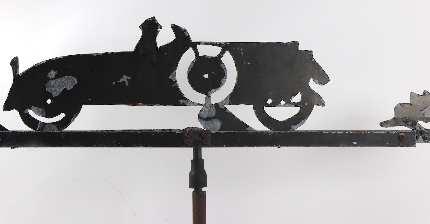 Folk Art Cut Steel Weathervane with Automobile in Silhouette