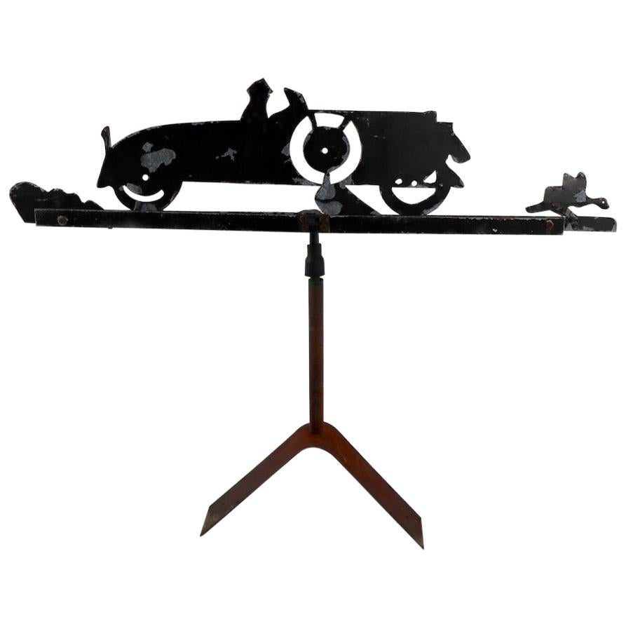 Cut Steel Weathervane with Automobile in Silhouette