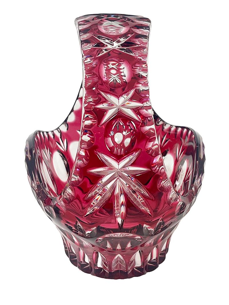 Vase et panier en cristal transparent taillé, Allemagne, années 1960 en vente 2
