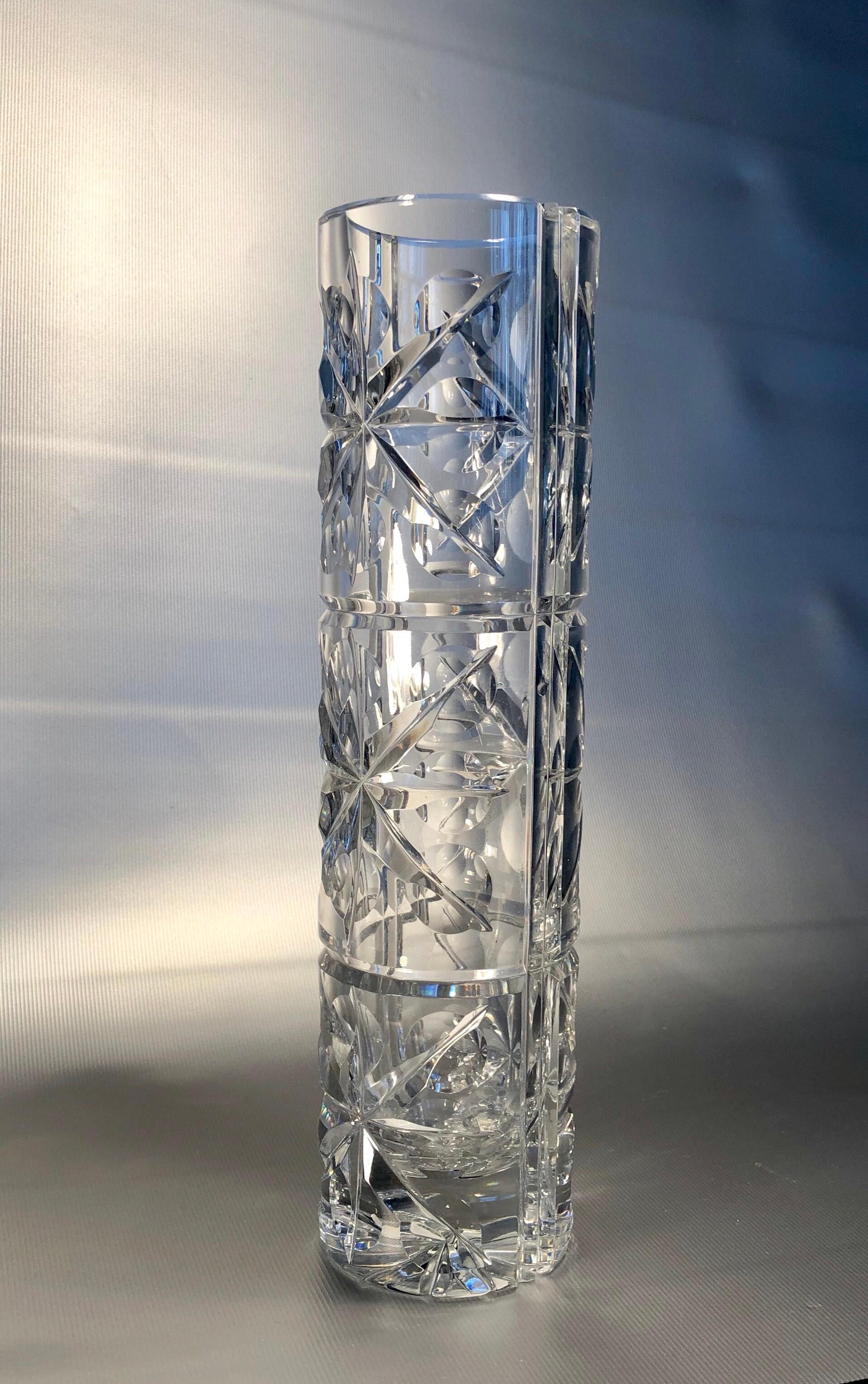 Hand-Carved Cut to Clear Fine Crystal Crown Genuine Vase, Western Germany SALE