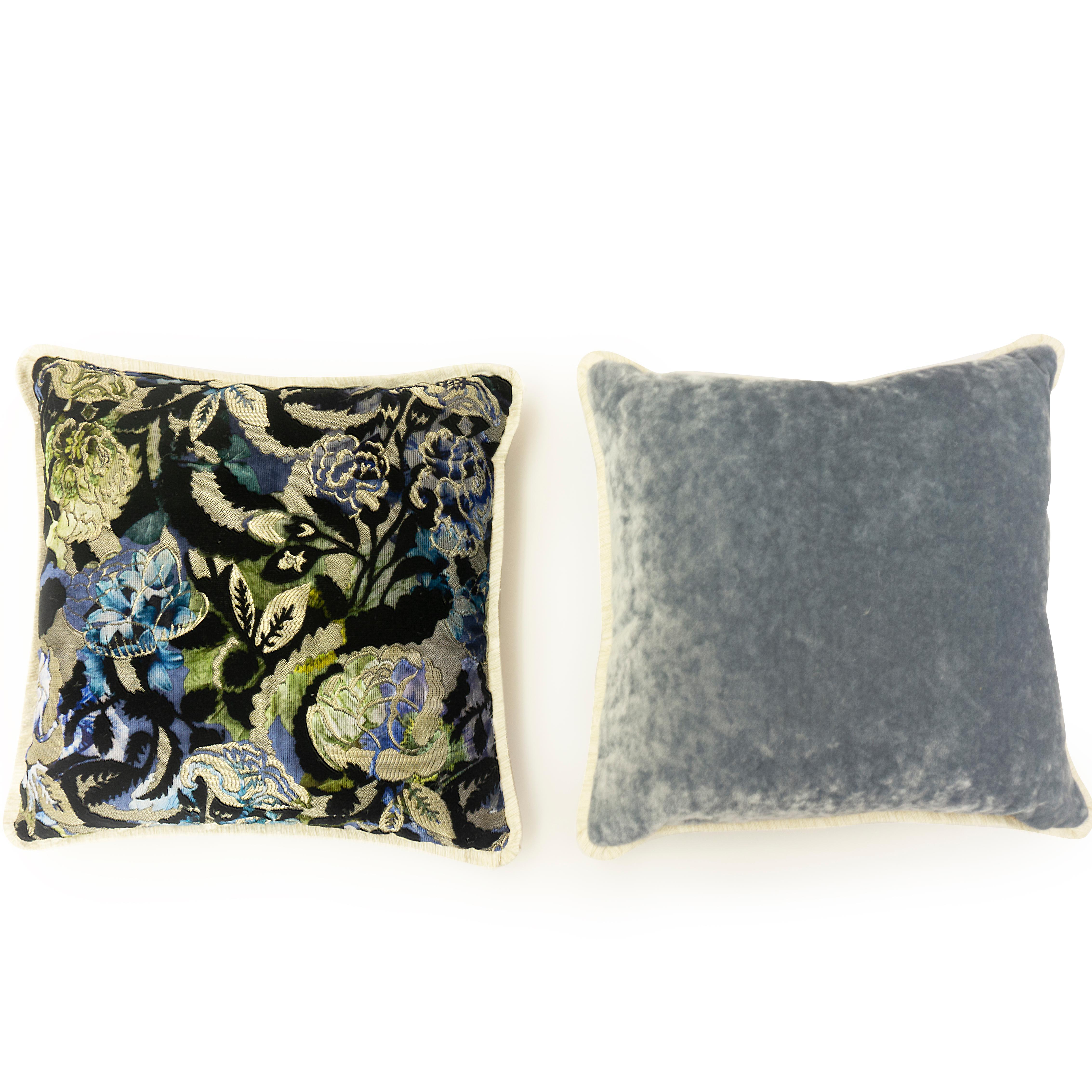 Cut Velvet Rose Pattern Pillows In Excellent Condition In Greenwich, CT